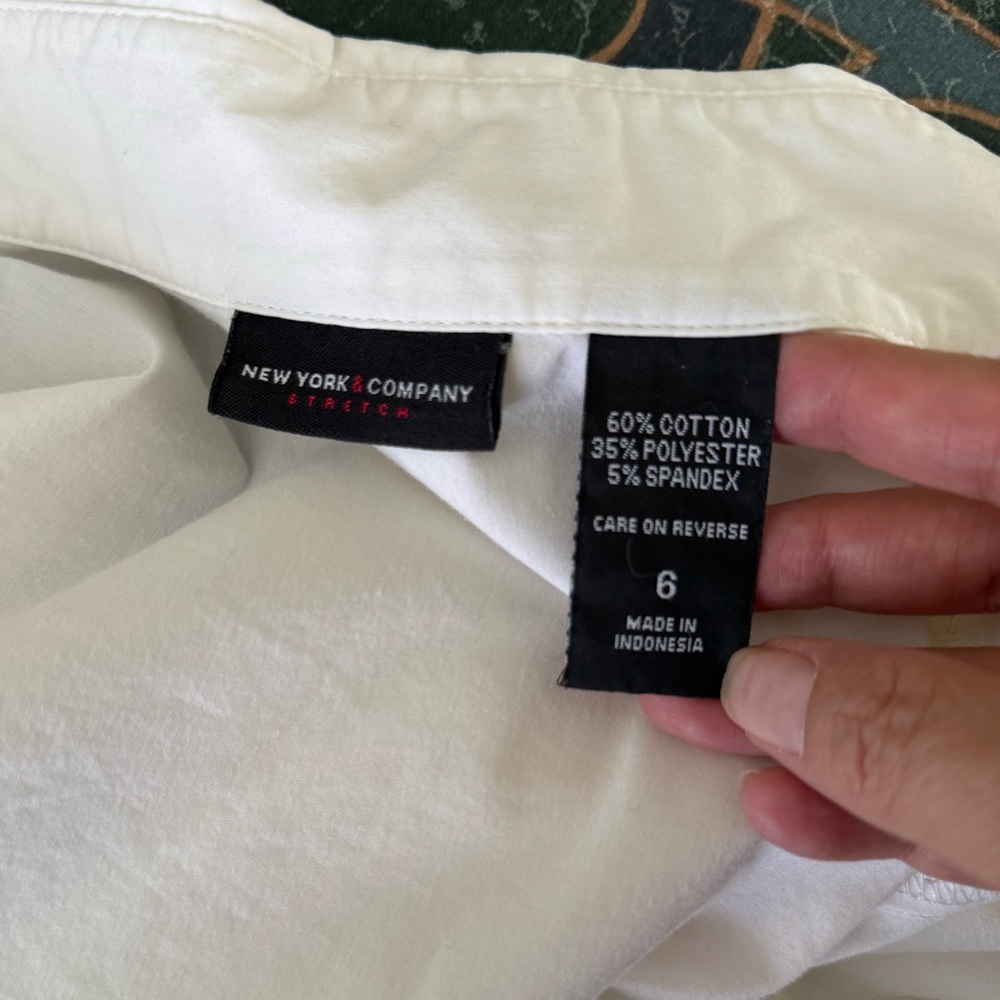 New York & Company Cotton Blend White Button-Down Stretchy Shirt - Picture 6 of 6